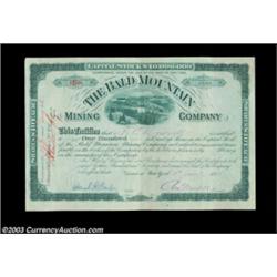 Bald Mountain Mining Company (New York) A 100 share certificate issued in 1881 for a project on Frye