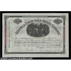 Bertha and Edith Gold Mining Company (New York) A certificate for 100 shares from 1878, counterstamp