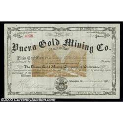 Buena Gold Mining Co. of Colorado (Pennsylvania)A 1882 dated certificate for five hundred shares bea