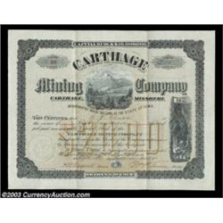 Carthage Mining Company (Iowa) A 1884 certificate in black with a stunningly beautiful gold overprin