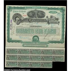 Colorado Central Consolidated Mining Company (New York) A 1889 certificate for 100 shares. Green and