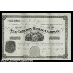 Gregory Mining Company (Montana Territory) An appealing Montana Territory mining share with vignette