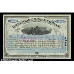 Homestake Mining Company (Dakota Territory) A 1897 100 share certificate in blue and black issued to