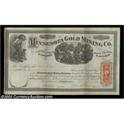 Minnesota Gold Mining Company (Minnesota) A two share certificate in black on white issued in 1866 a