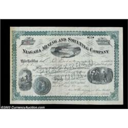 Niagara Mining and Smelting Company (Utah) A 1891 certificate with a vignette of Niagara Falls at to