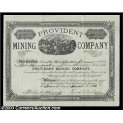 Provident Mining Company (New Jersey) A 1882 certificate for 100 shares. Black/white with a center v