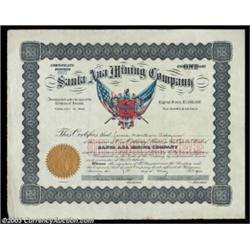 Santa Anna Mining Company (Arizona) An attractive multi colored certificate issued in 1900 for one s