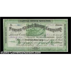 Sonson Gravel Mining Company (New York)A 1883 certificate in green and black showing a vignette of t