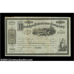 Brooklyn Petroleum Company (New York) A 1865 certificate for 50 shares. Black/white with an oil ship