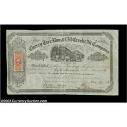 Cherry Tree Run & Oil Creek Company (Pennsylvania)A 1865 certificate for 800 shares with a central v