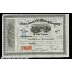 Government Oil and Mining Company (West Virginia) A certificate for 200 shares issued in 1865. Black