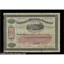New York and Philadelphia Petroleum Company (New York) A 100 share certificate dated 1865 and bearin