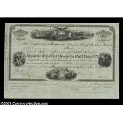 Atlantic & Great Western Rail Road Company (Ohio) Issued for four shares in 1863. Black on white. A.