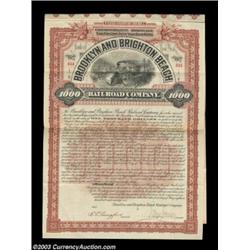 Brooklyn and Brighton Beach Railroad Company (New York) A 1896 dated $1000 bond in brown and black w
