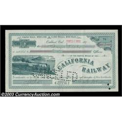 California Railway (California) A one share litho certificate in blue on white paper with a locomoti