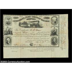 Cincinnati, Peru and Chicago Railway Company (Indiana) A 1856 dated certificate for four shares. A m