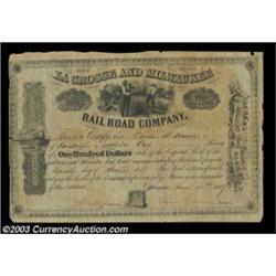 LaCrosse and Milwaukee Rail Road Company (Wisconsin) An 1857 certificate for one share with a vignet