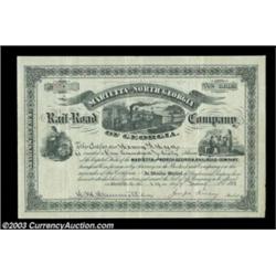 Marietta and North Georgia Rail-Road Company (Georgia) A certificate for 160 shares dated June 14, 1