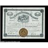 Image 1 : Pacific Express Company (Nebraska) A 500 share certificate in black with a gold embossed company sea