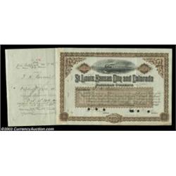 St. Louis, Kansas City and Colorado Railroad Company (Kansas)This attractive brown certificate portr