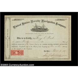 United States Novelty Navigation Company (New York) A 1870 dated certificate in tan for 20 shares. A