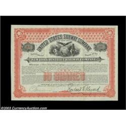 United States Subway Company - New York District Railway Company (New York) A certificate in orange.
