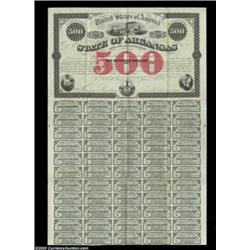 State of Arkansas A 1871 $500 Levee Bond bearing interest at 7%. Black with red overprint. Engraved.