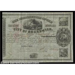 Proprietors of the City of Brunswick (Georgia) A certificate issued in 1856 for 200 shares. Black on