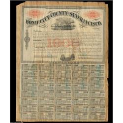 City and County of San Francisco A 20 year $1000 bond issued in 1863 bearing 7% interest. Black on w