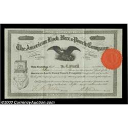 American Lock Box and Pouch Company (New York) A certificate for 10 shares from 1880. Black with att