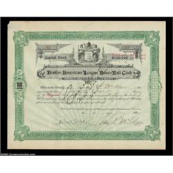 Boston American League Base=Ball Club (New Jersey and Massachusetts) Green and black. A 1912 certifi