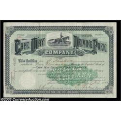 Cape May Driving Park Company (New Jersey) 1888 certificate for 500 shares. Green/black. Lithographe
