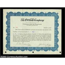 Coca-Cola Company (Delaware) A scarce early certificate issued by the Coca-Cola Company for 40 share