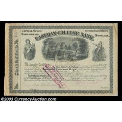 Eastman College Bank (New York) A four share certificate issued in 1894 with a central theme vignett