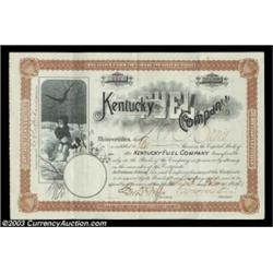 Kentucky Fuel Company (Maine) Issued in 1890, this 10 share certificate in brown and black contains.