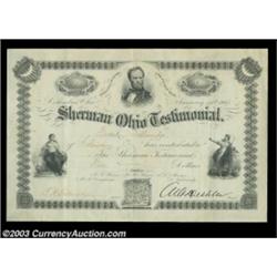 Sherman Ohio Testimonial Contribution (Ohio) A 1865 contribution certificate to the Sherman Ohio Tes