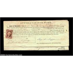 Wisconsin Civil War Affidavit for WifeAttached to a notarized Aid to Volunteers form, attesting that