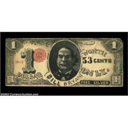 1896 Political Satirical Note An interesting piece with one side portraying a somewhat deranged appe