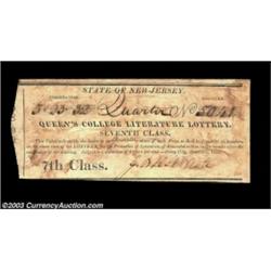 New Jersey Lottery Ticket. This Queen's College Literature Lottery is dated November 1824 in Jersey.