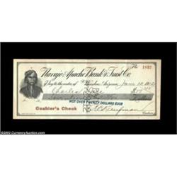 Winslow, Arizona Check. A 1912 check from the Navajo-Apache Bank & Trust Company with a nice vignett