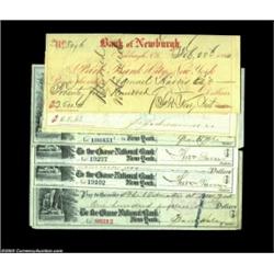 New York State Checks. Three from Newburgh, NY, each different, and six identical examples from Coop
