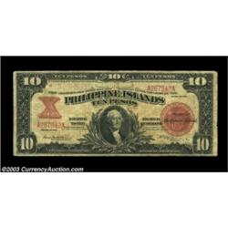 Philippines 10 pesos 1918 Pick 63A very scarce issue that is unpriced above VF in Pick. Fine, and pr
