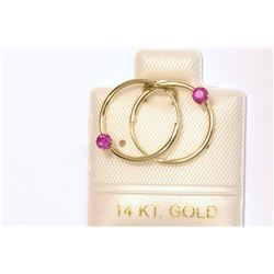 14KT GOLD RUBY HOOP EARRINGS
