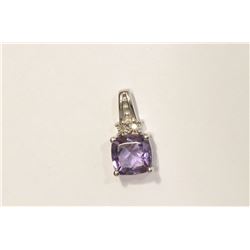 STERLING SILVER AMETHYST & DIAMOND PENDANT