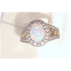 STERLING SILVER OPAL & CZ RING