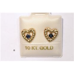 10KT GOLD SAPPHIRE HEART EARRINGS