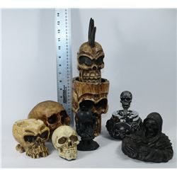 COLLECTION OF SKULL ORNAMENTS & ASHTRAYS