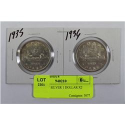 GEORGE V SILVER 1 DOLLAR X2 1935-1936