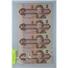 Image 1 : UNCUT SHEET OF 4 UNC 1986 2 DOLLAR ROBIN NOTES