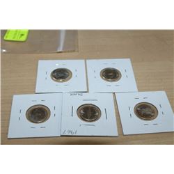 LOT OF FIVE 1967 CANADIAN SILVER "FISH" DIMES